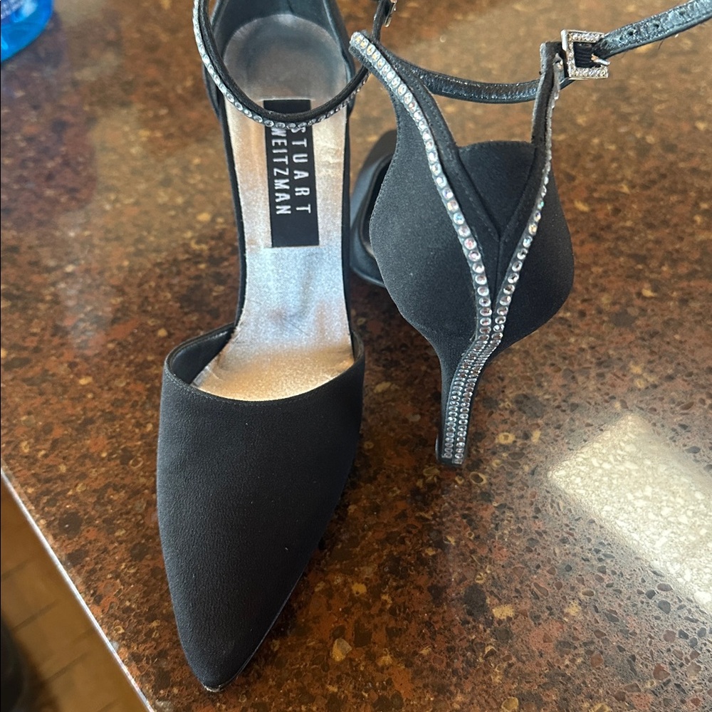 Vintage Stuart Weitzman Black Heels with Rhinestone Accents. Size 7AA
